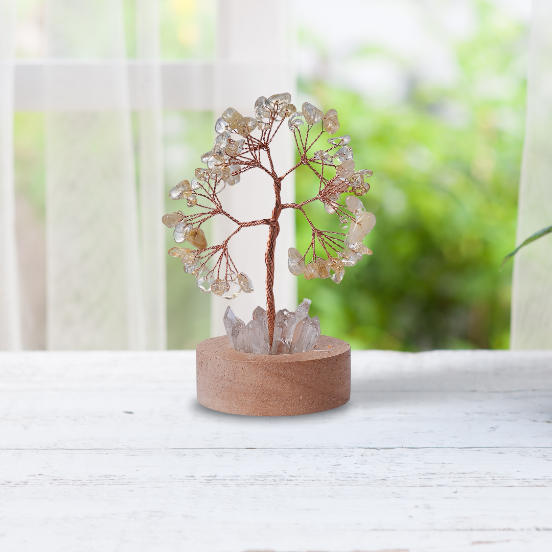 Citrine Tree With Clear Quartz Pencil Light Lamp