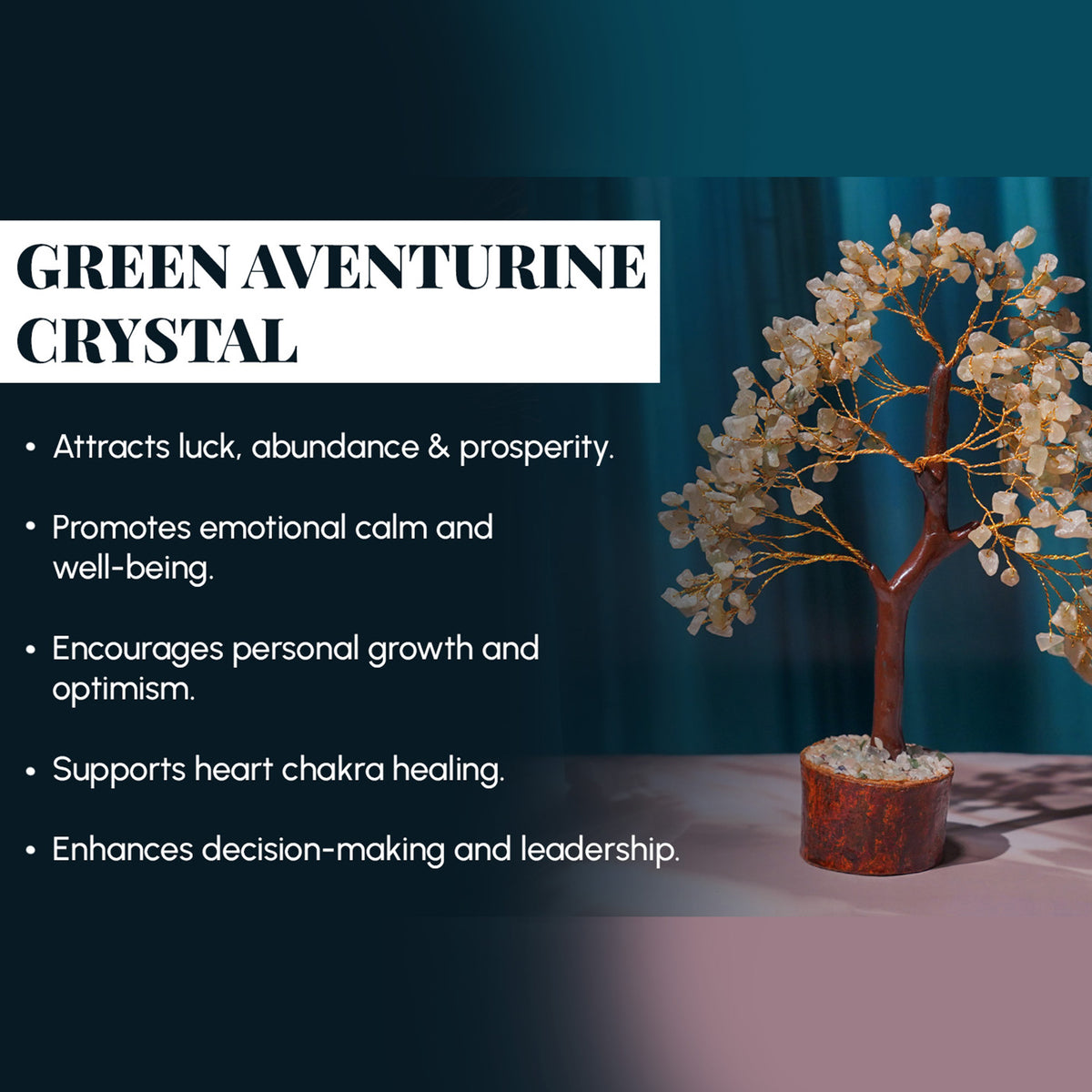 Green Aventurine Crystal Tree – Wooden Base, for Vastu