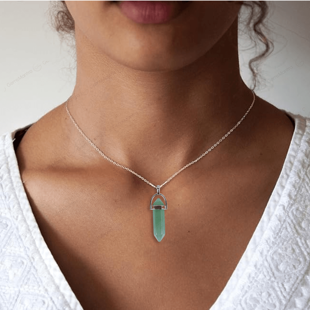 Green Aventurine Double Terminated Pencil Pendant - Gemsmantra