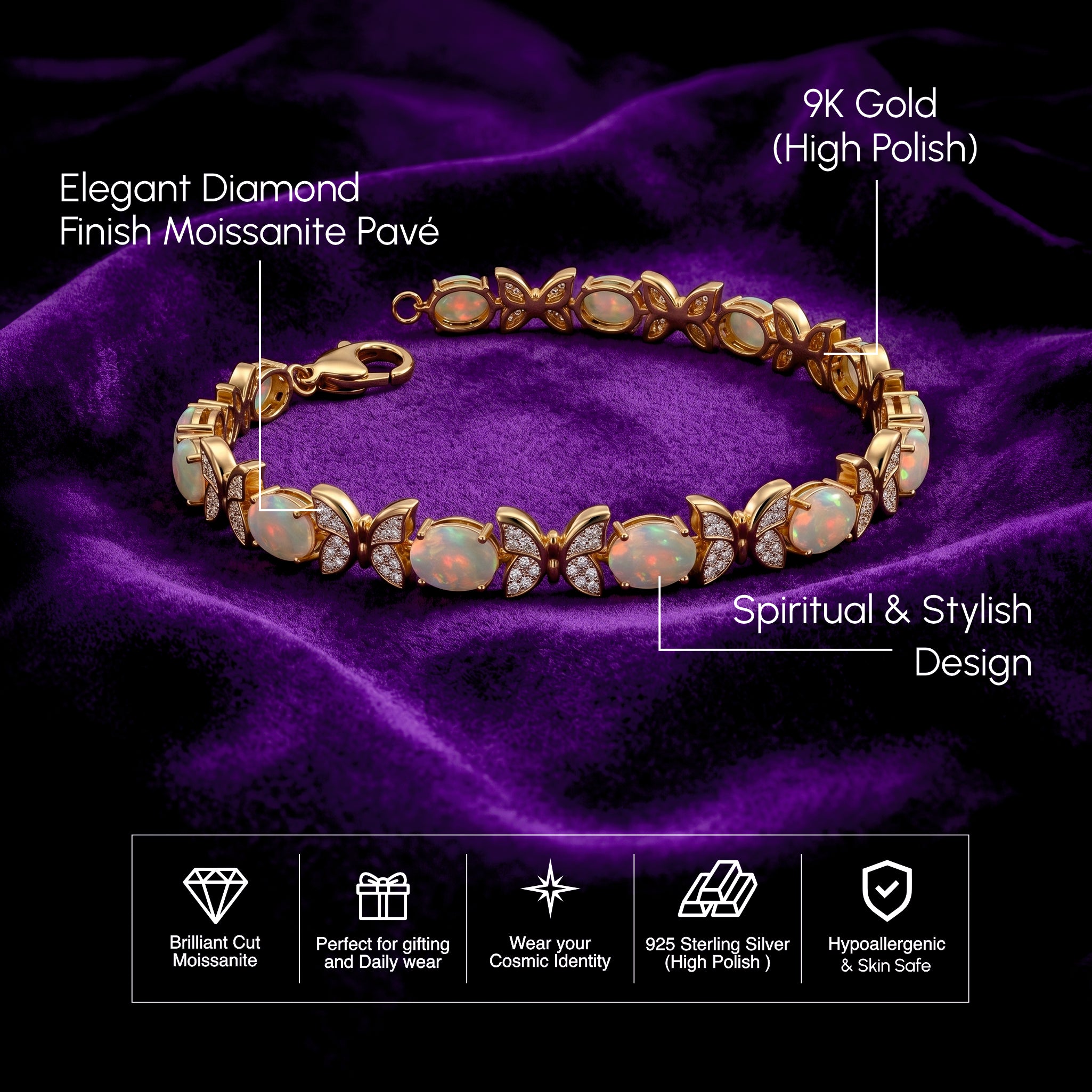 Women's 9KT Gold Opal Butterfly Bracelet