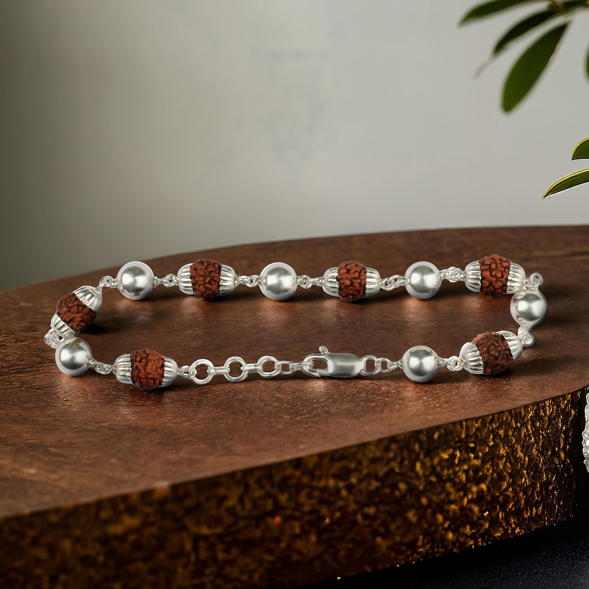 Original 5 Mukhi Rudraksha Bracelet with 6 Silver Moti for Kids