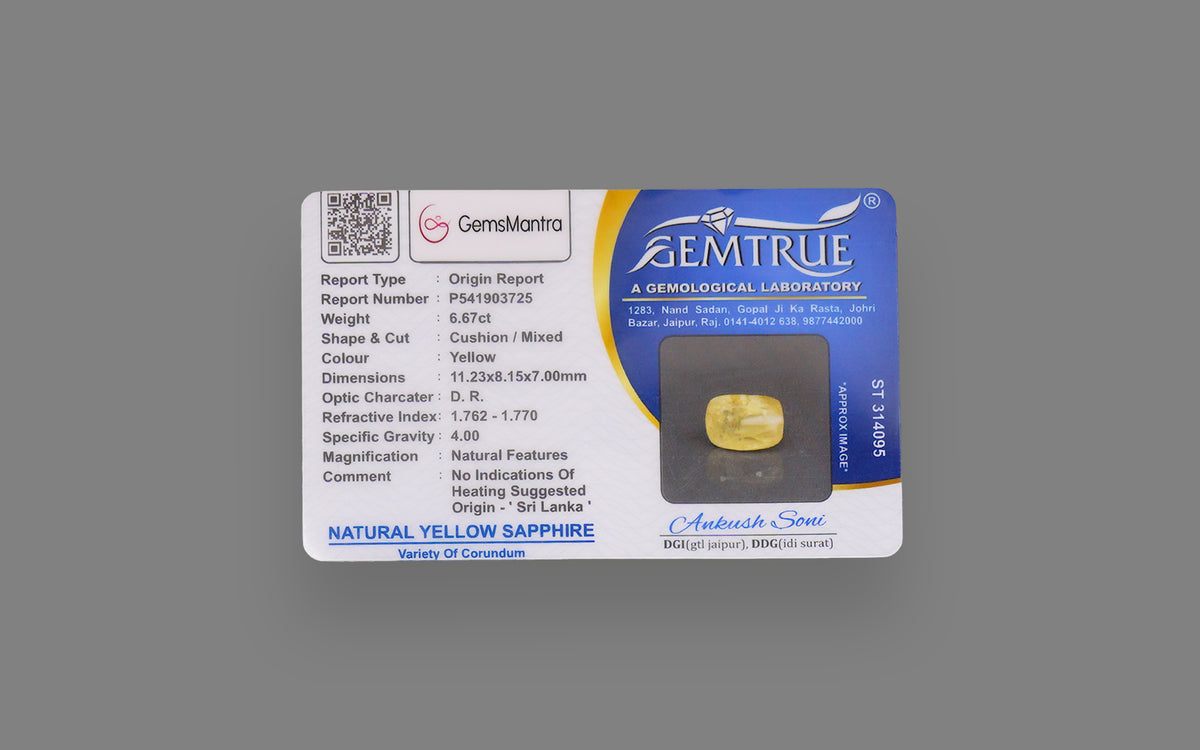 Yellow Sapphire (Pukhraj) – 6.67 Carat / 7.40 Ratti