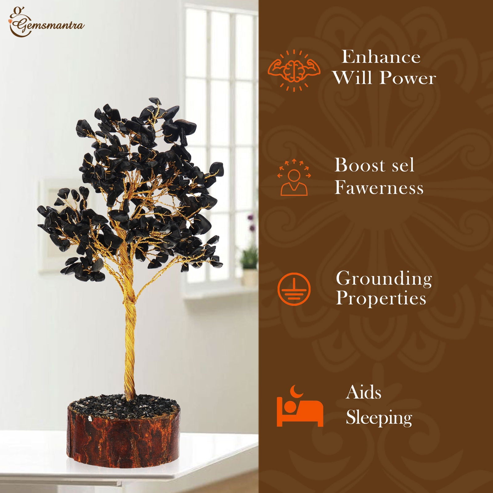 Large Black Agate Crystal Tree - Gemsmantra