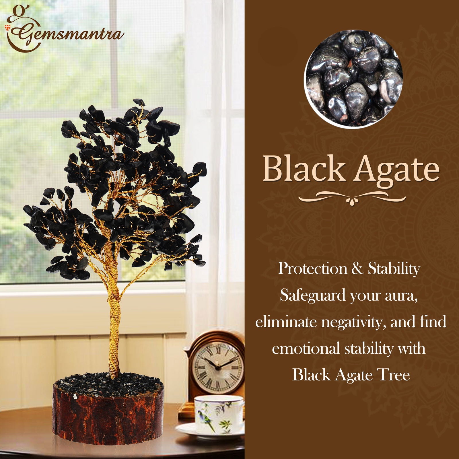 Large Black Agate Crystal Tree - Gemsmantra