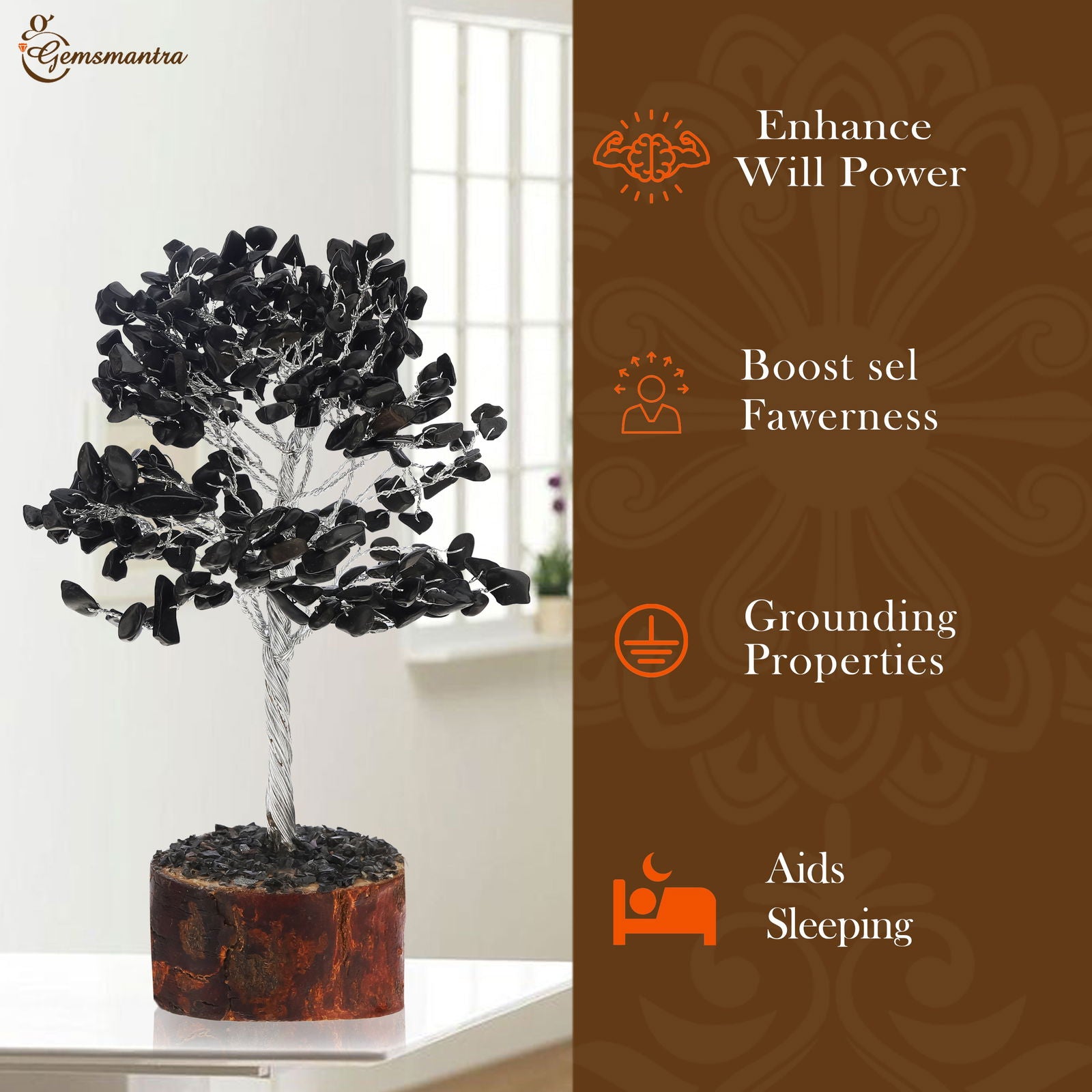 Large Black Agate Crystal Tree - Gemsmantra