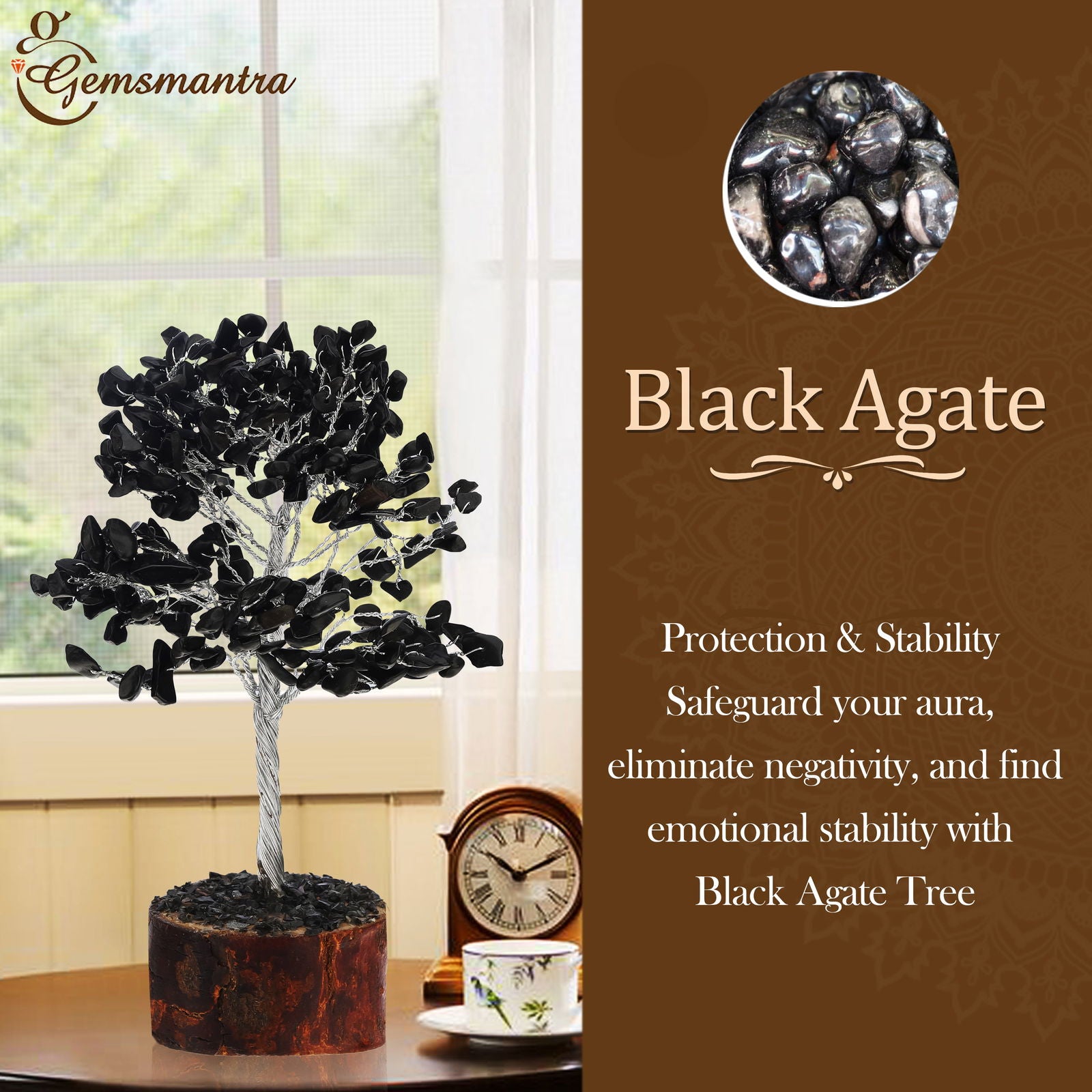 Large Black Agate Crystal Tree - Gemsmantra