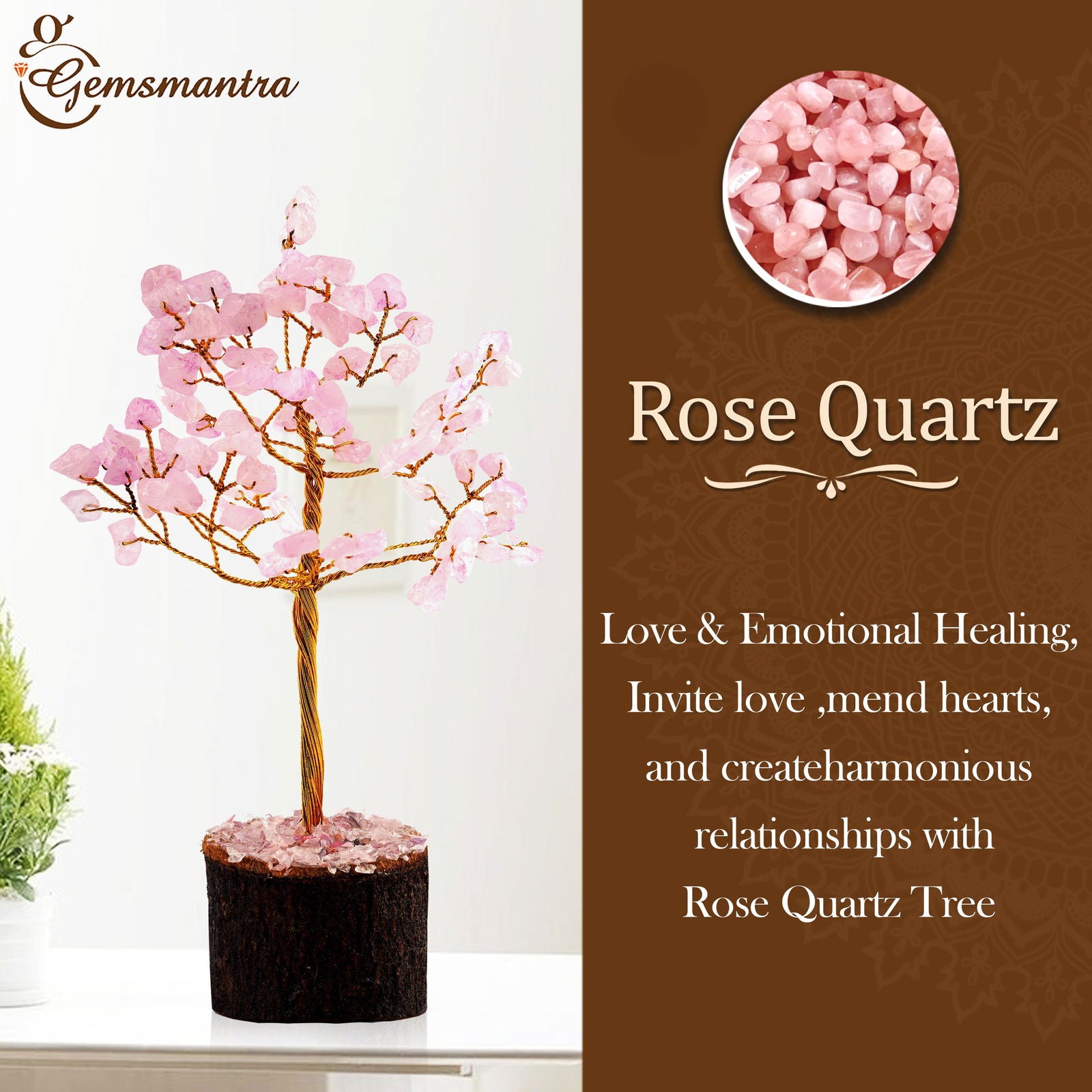 Large Rose-quartz Crystal Tree - Gemsmantra