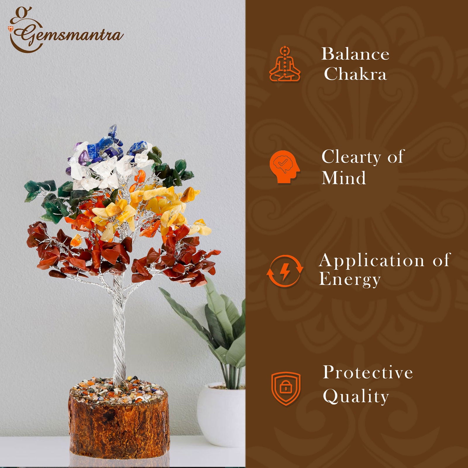 Large Seven Chakra Crystal Tree - Gemsmantra