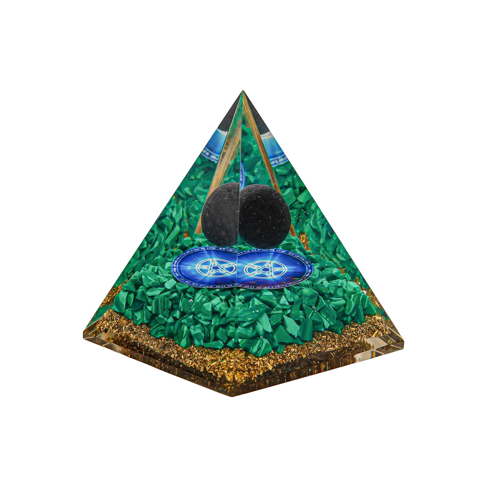 Malachite With Black Ball Pyramid - Gemsmantra