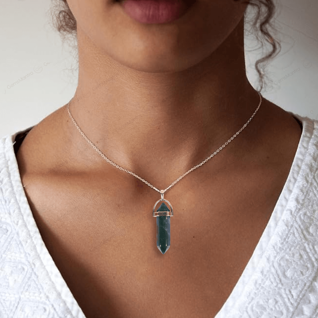Moss Agate Double Terminated Pencil Pendant - Gemsmantra