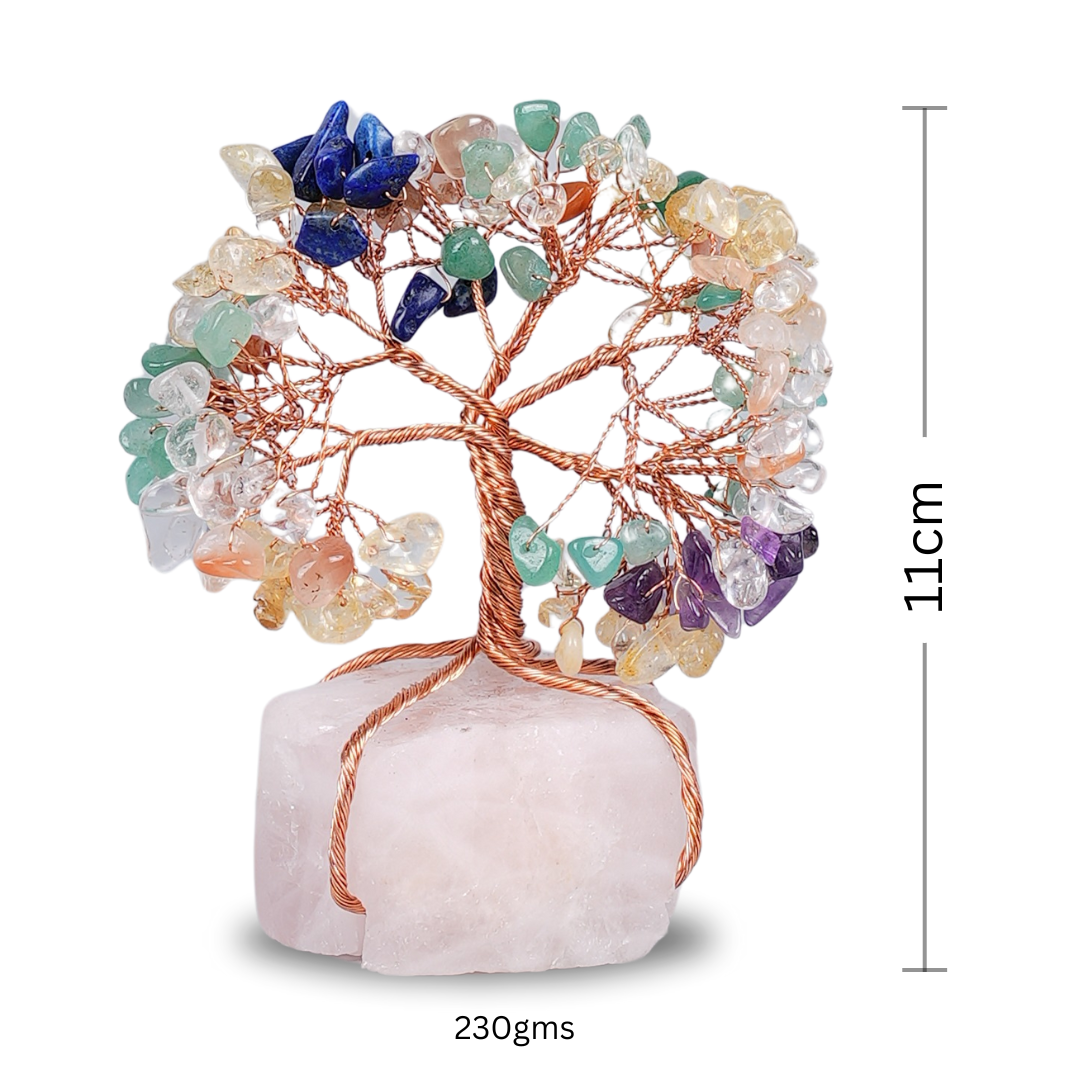 Multi Stone With Raw Rose Quartz Tree - Gemsmantra