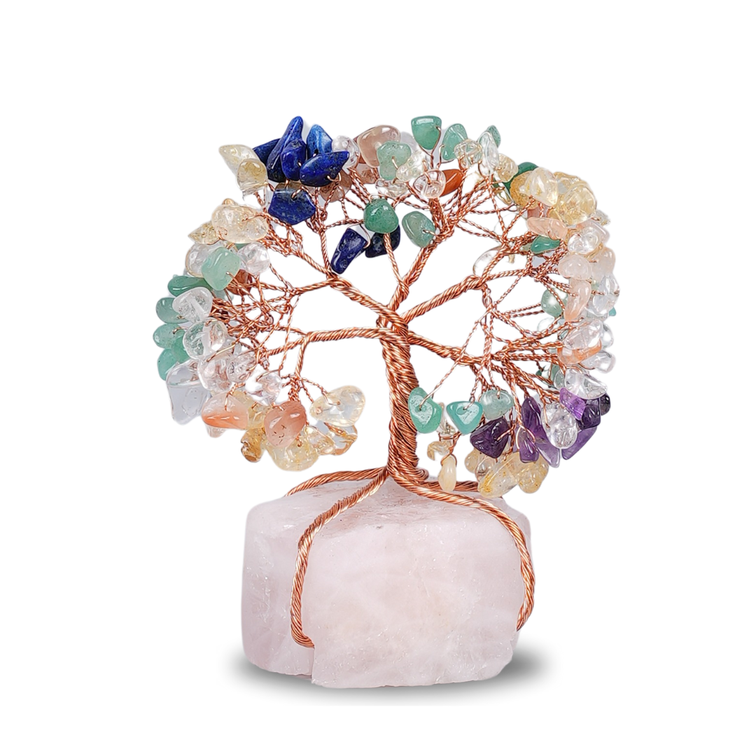 Multi Stone With Raw Rose Quartz Tree - Gemsmantra