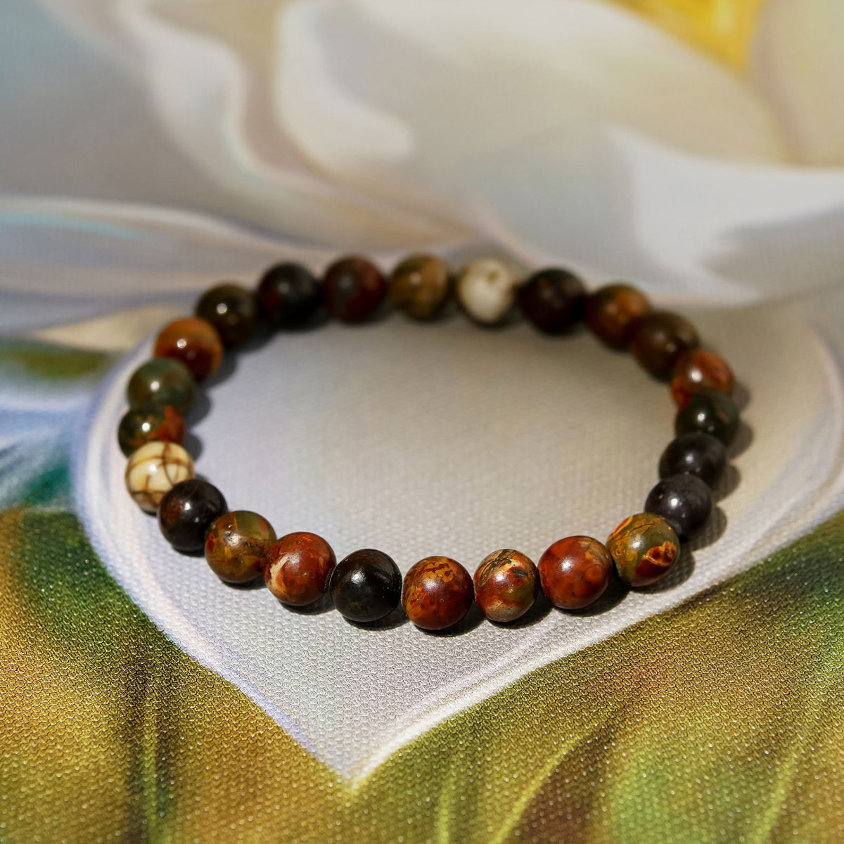 Bracelet Multi-tours En Jaspe Picasso Avec Breloques - Neuf Avec étiquettes