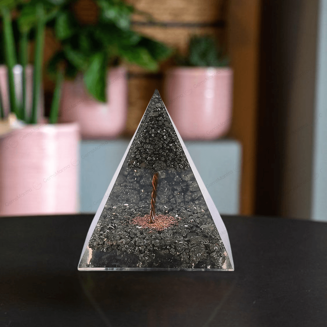 Pyrite Tree Orgonite Nubian Pyramid/Orgone Pyramid - Gemsmantra