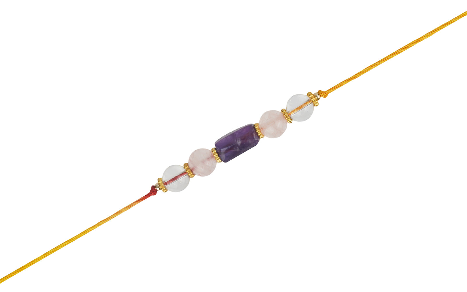 Triple Crystal Healing Rakhi – Amethyst, Rose Quartz & Clear Quartz Bead For Inner Peace & Love