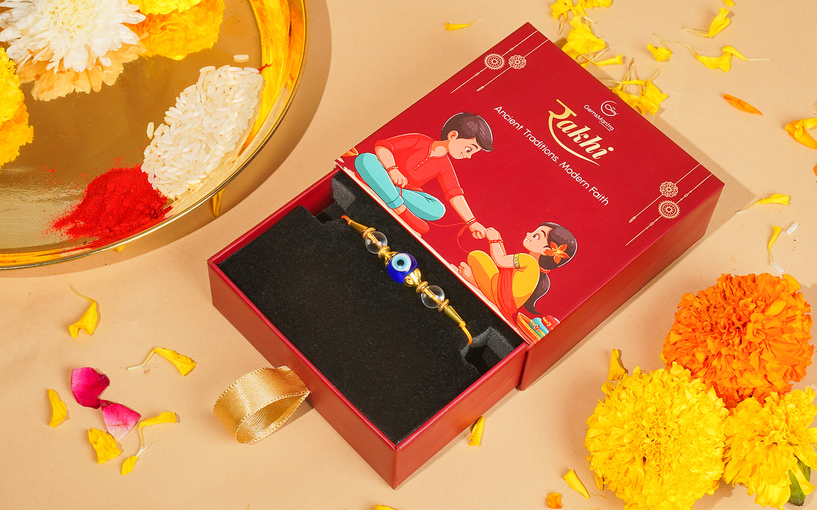 Evil Eye Rakhi – Protective Rakhi with Clear Quartz Beads