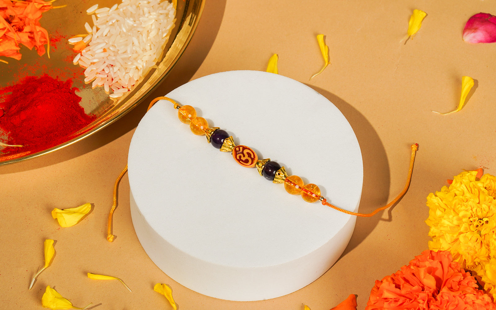 Energized Om Rakhi – Citrine & Onyx Healing Crystal Rakhi for Brother