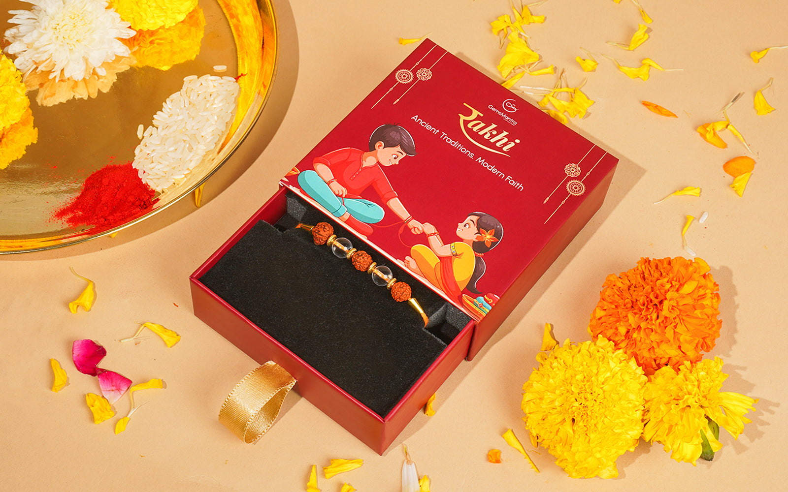 Crystal Rudraksha Rakhi - Sacred Raksha Bandhan Rakhi for Brother