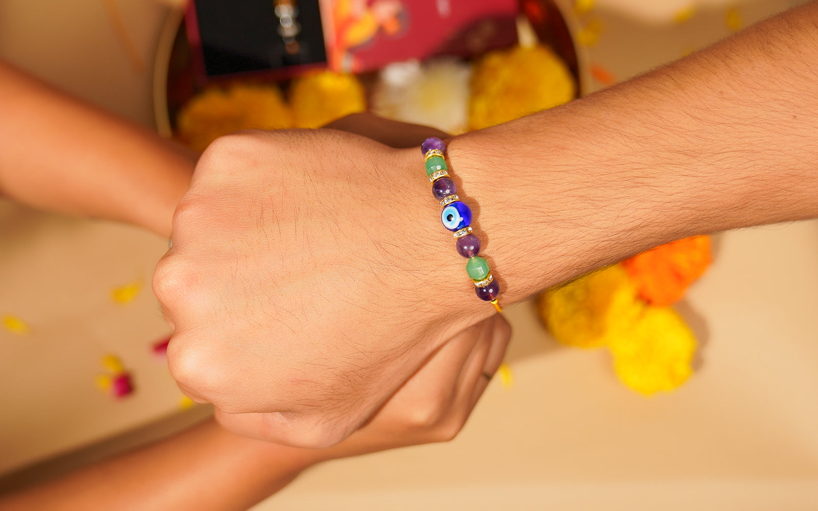 Evil Eye Rakhi with Amethyst & Aventurine – Protection & Positivity Rakhi