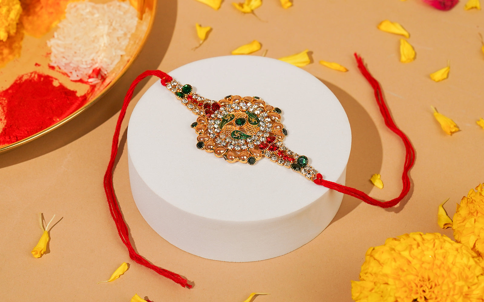 Radiant Red Kundan Rakhi