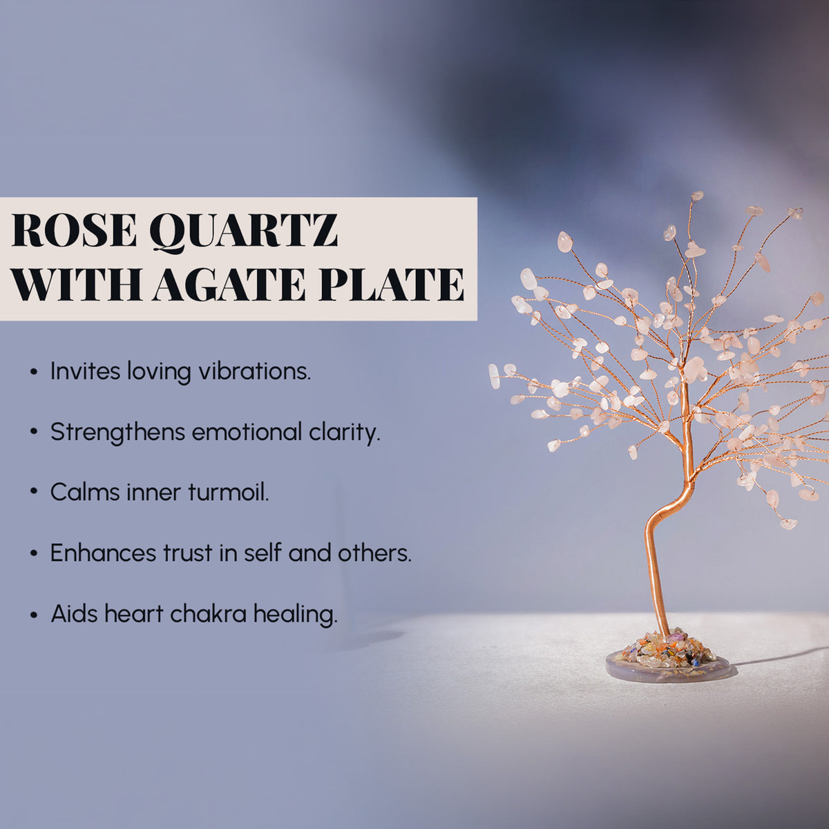 Rose Quartz Crystal Tree with Agate Plate – Large, for Vastu – view 3