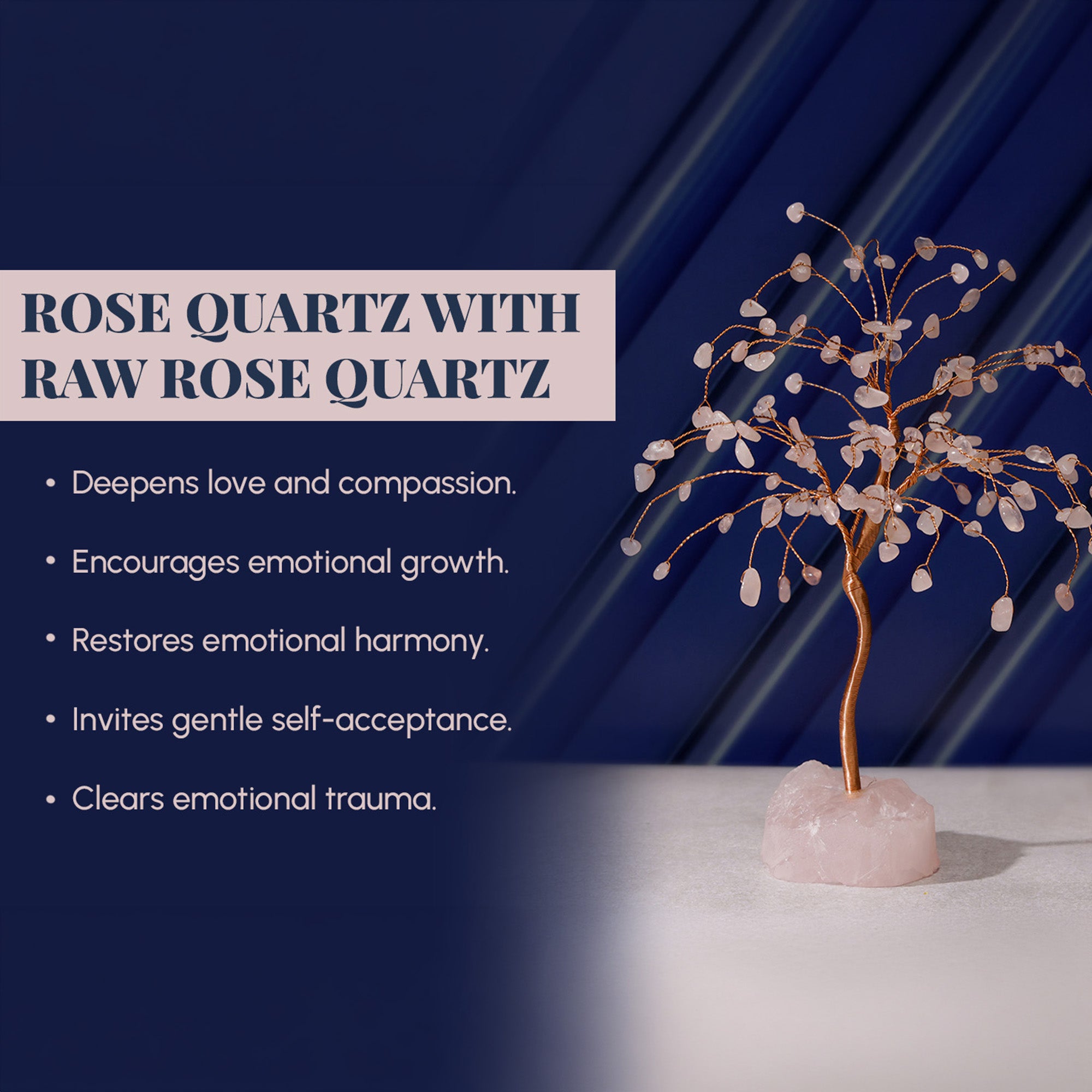 Rose Quartz Crystal Tree with Raw Rose Quartz – Large, for Vastu