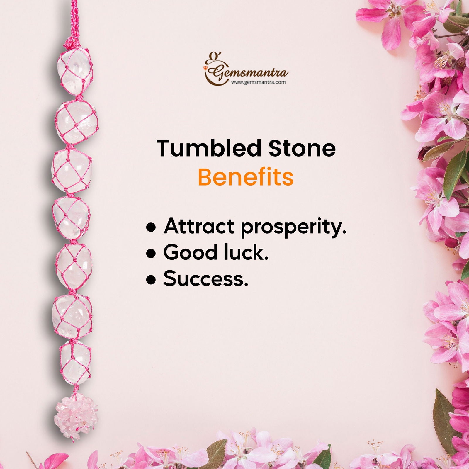 Rose Quartz Tumbled Hanging - Gemsmantra