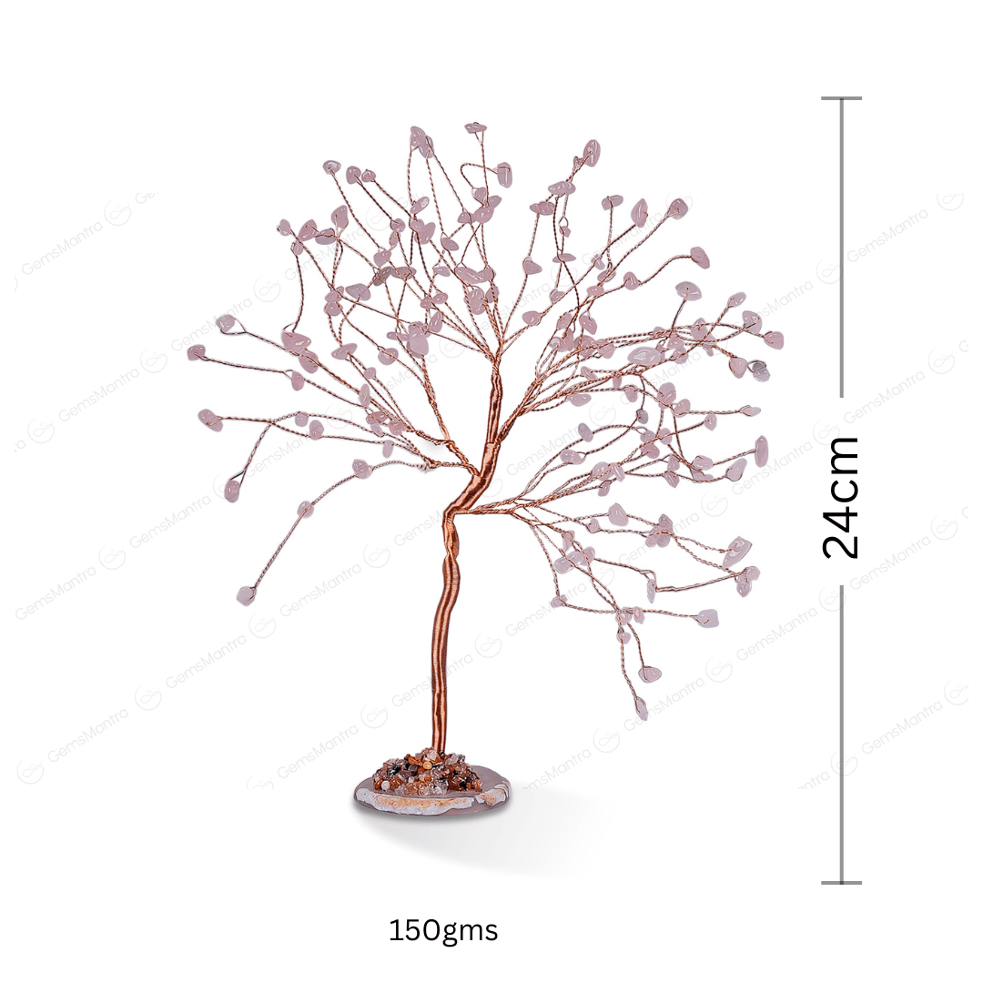 Rose Quartz With Agate Plate Large Tree - Gemsmantra