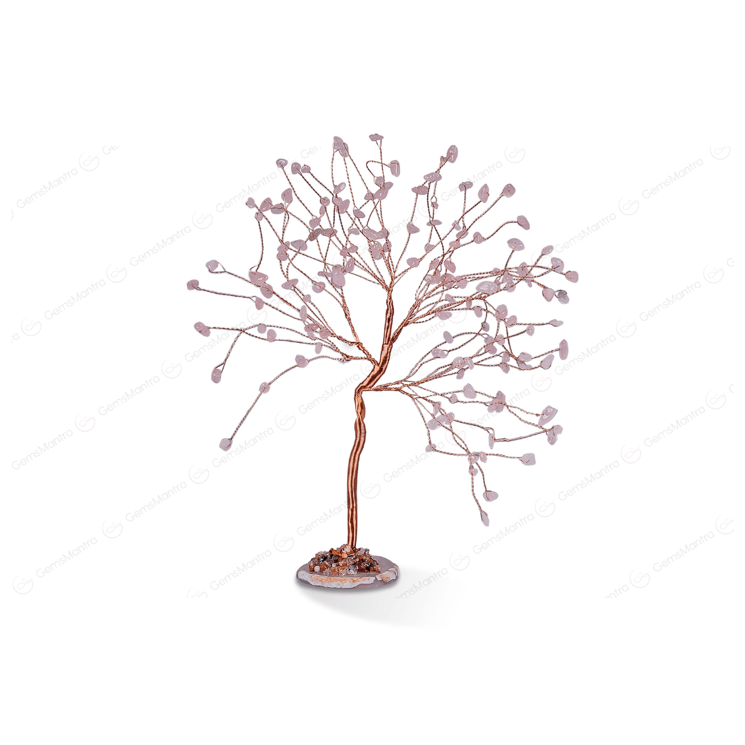 Rose Quartz With Agate Plate Large Tree - Gemsmantra