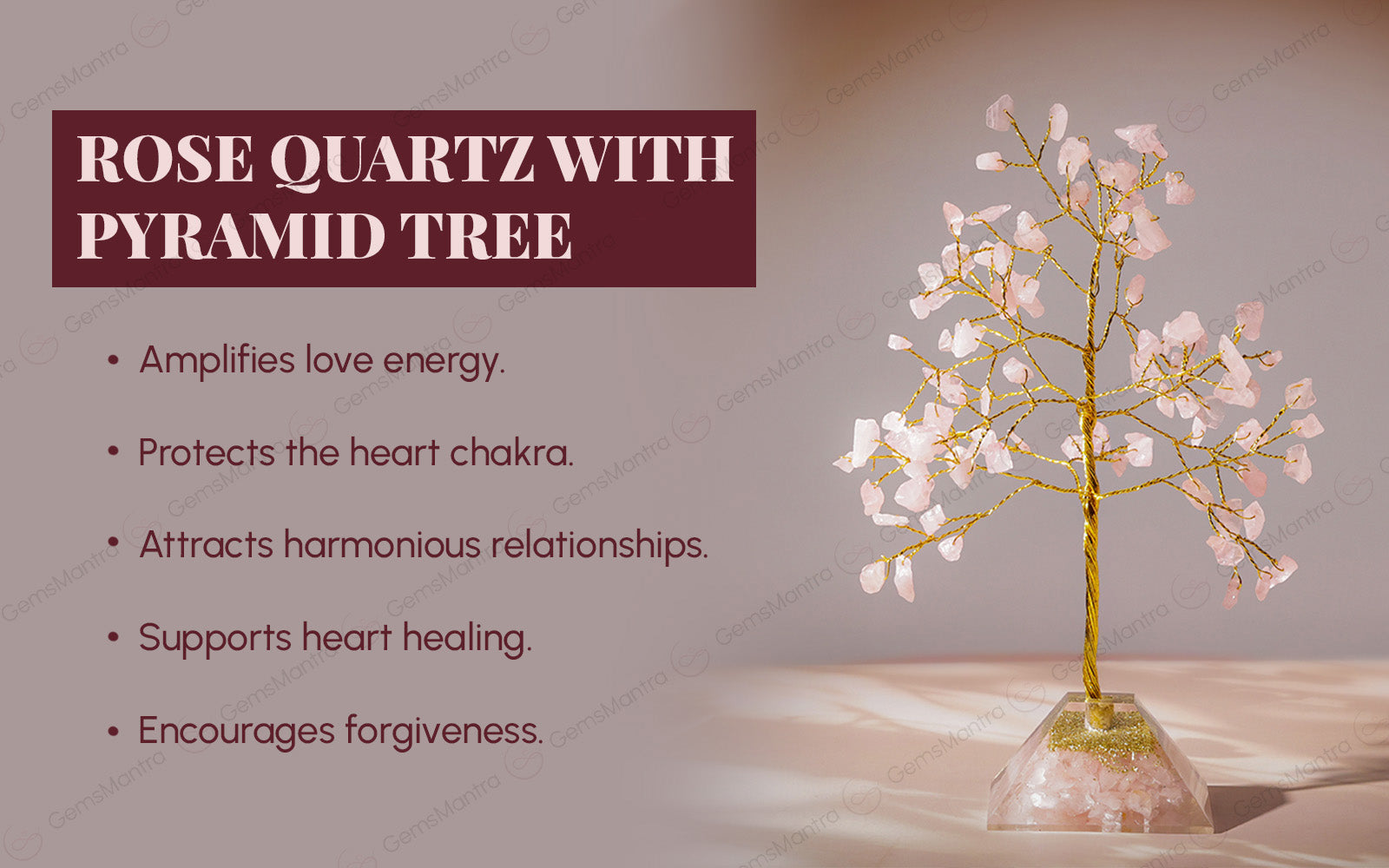 Rose Quartz With Pyramid Tree