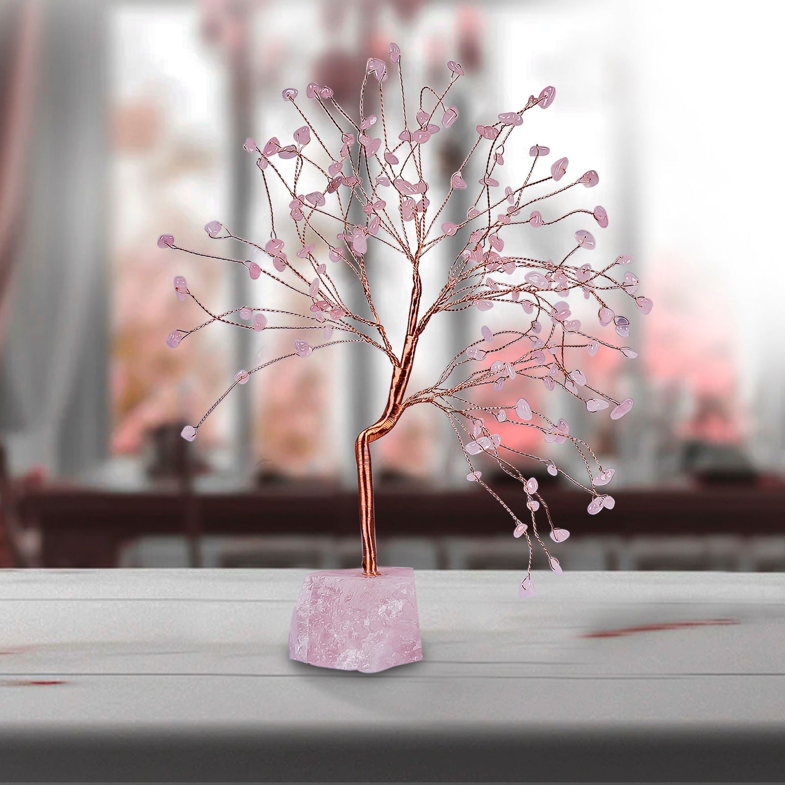 Rose Quartz With Raw Rose Quartz Large Tree - Gemsmantra