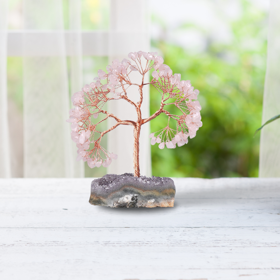 Rose Quartz with Amethyst Cluster Tree - Gemsmantra