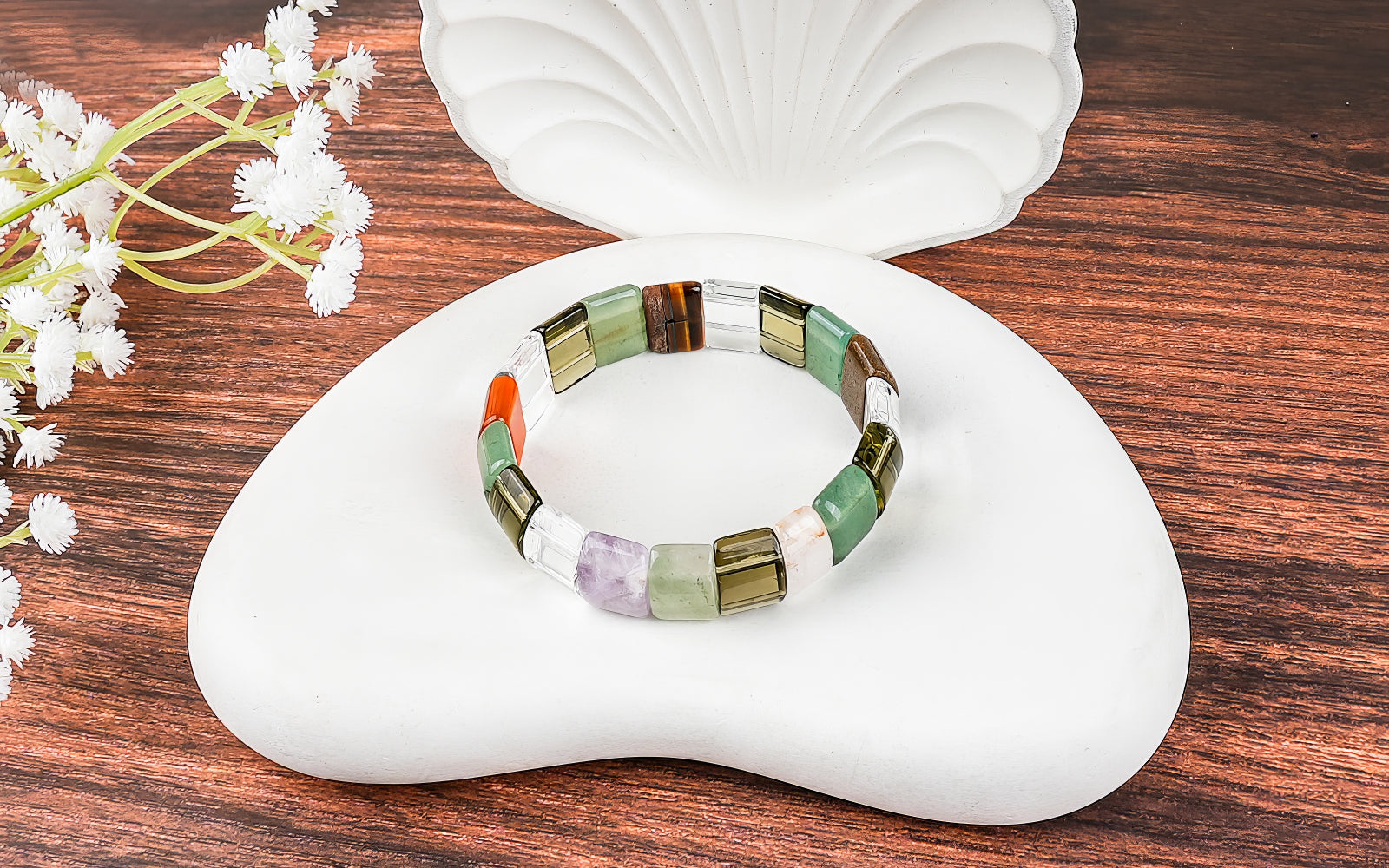 Multi Stone Flat/Rectangular Beads Bracelet