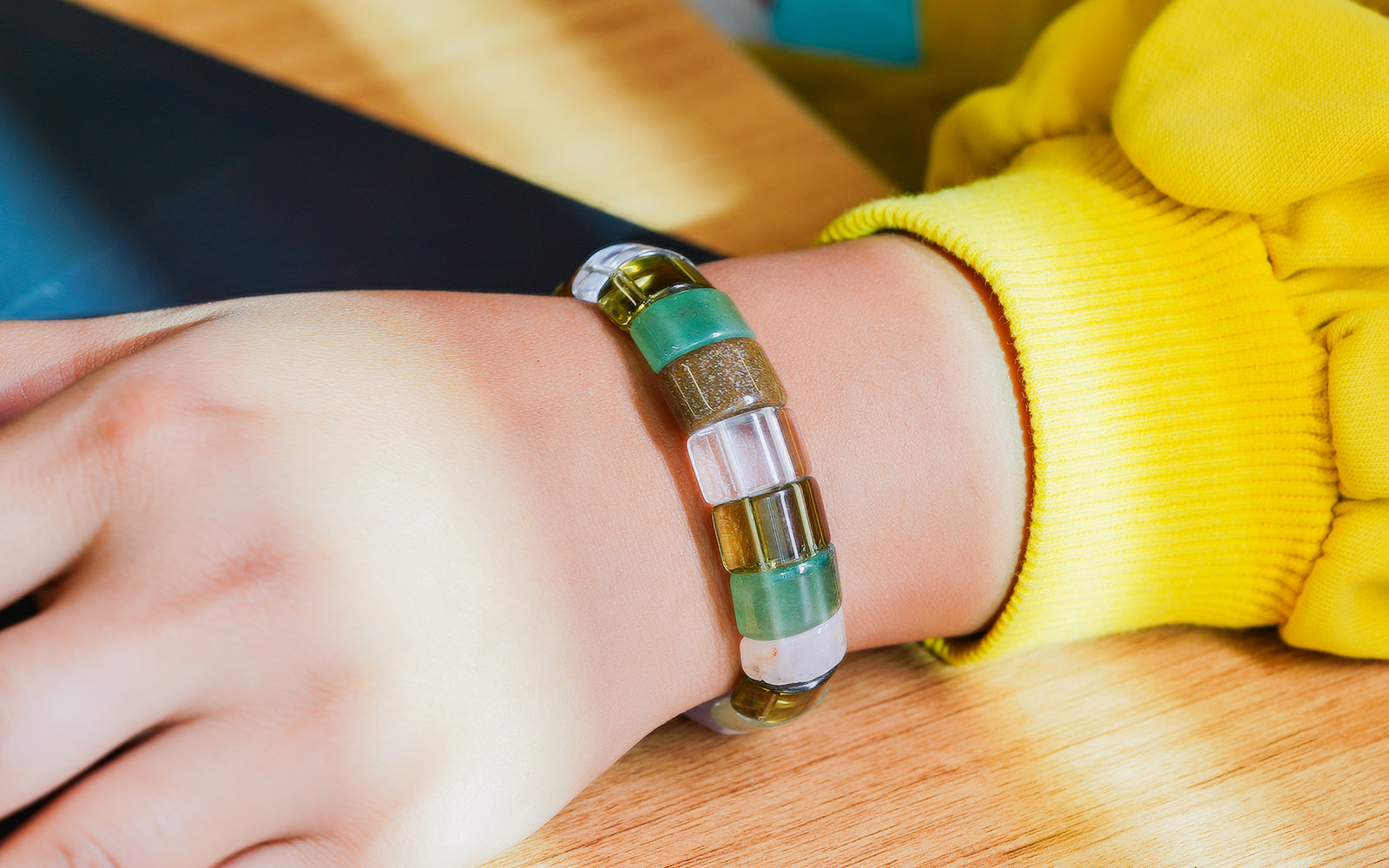 Multi Stone Flat/Rectangular Beads Bracelet