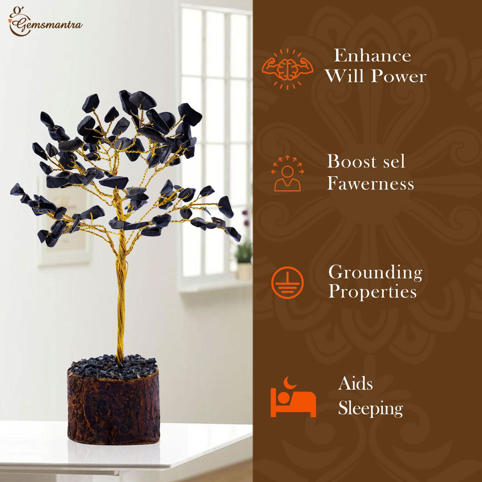 Small Black Agate Crystal Tree - Gemsmantra