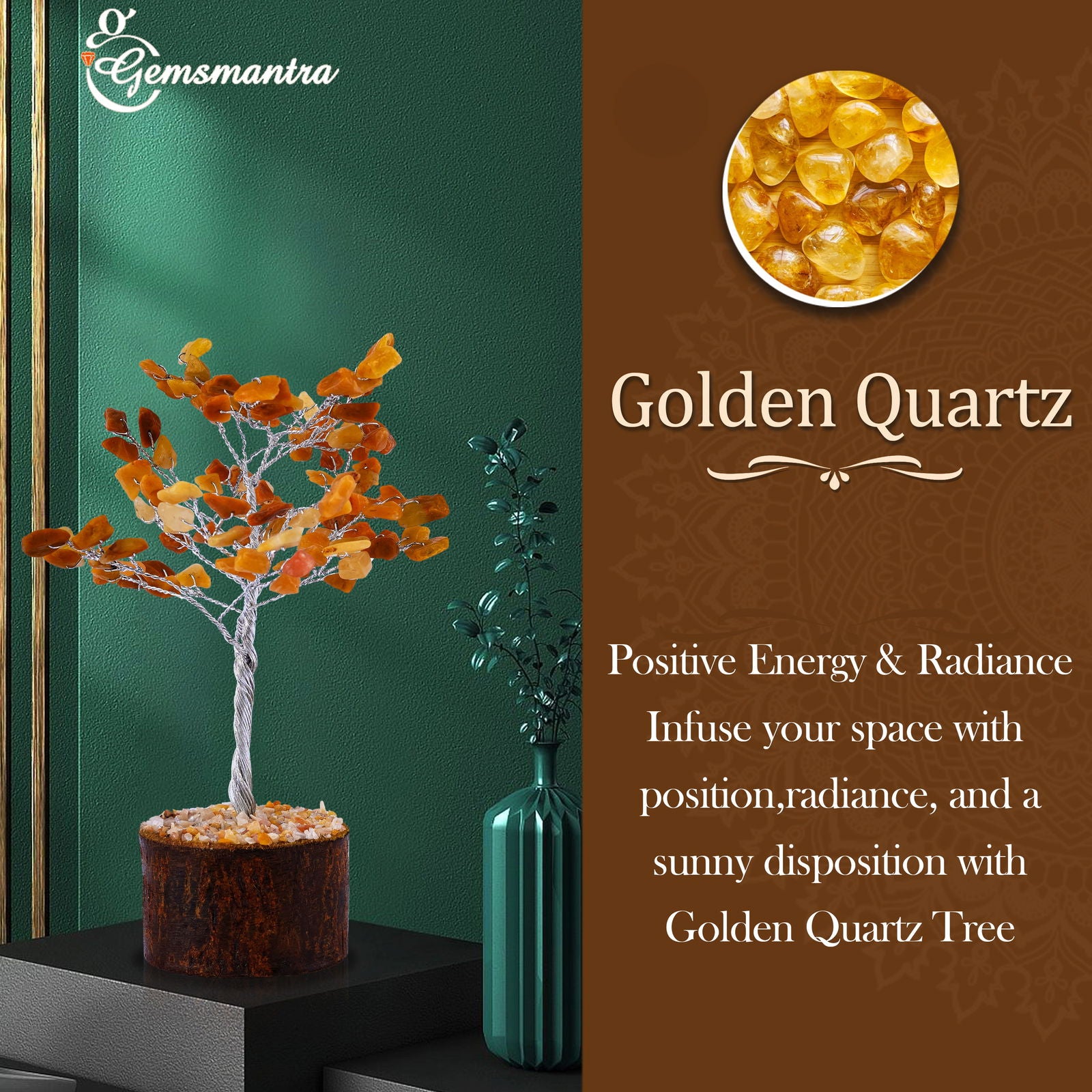 Small Golden Quartz Crystal Tree - Gemsmantra