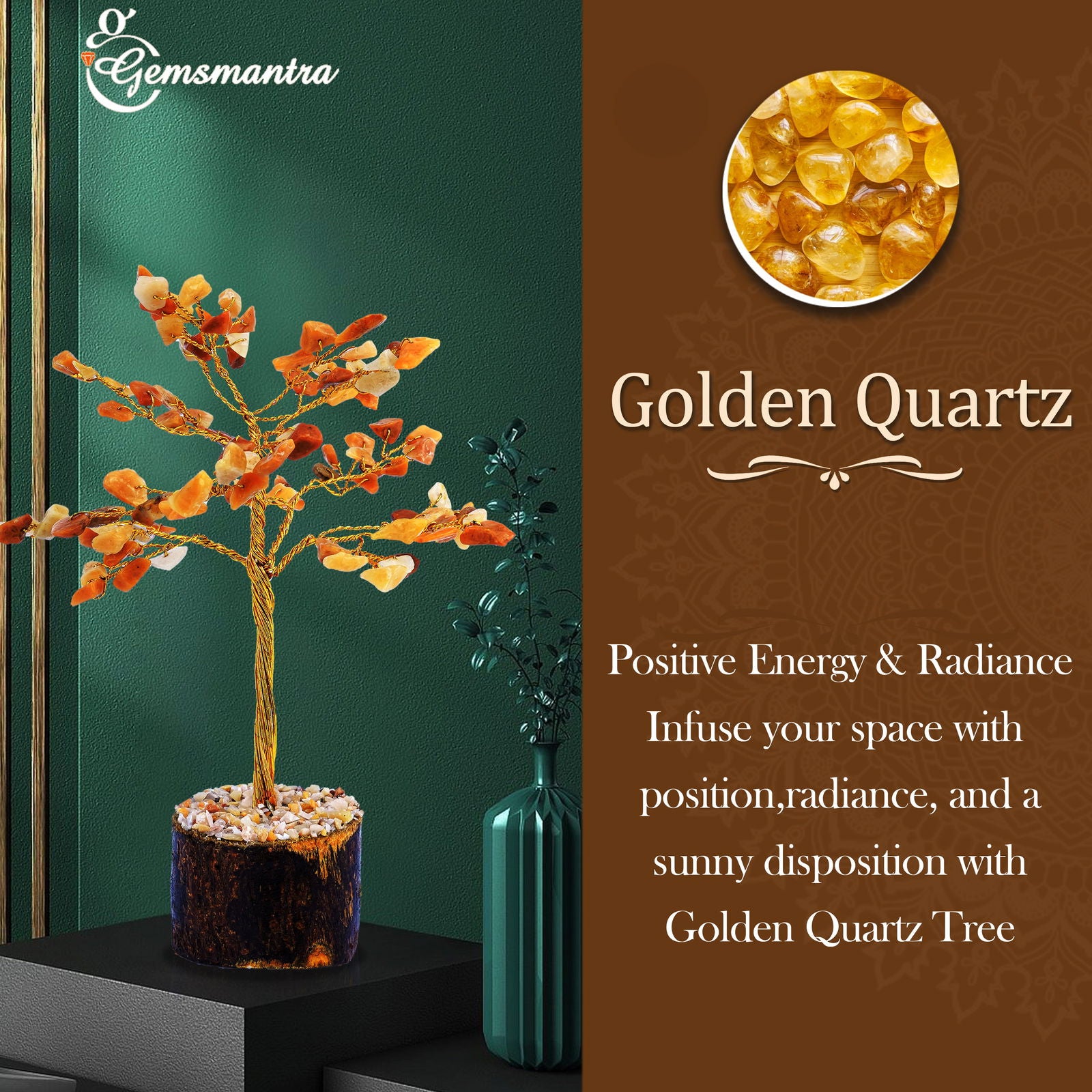 Small Golden Quartz Crystal Tree - Gemsmantra