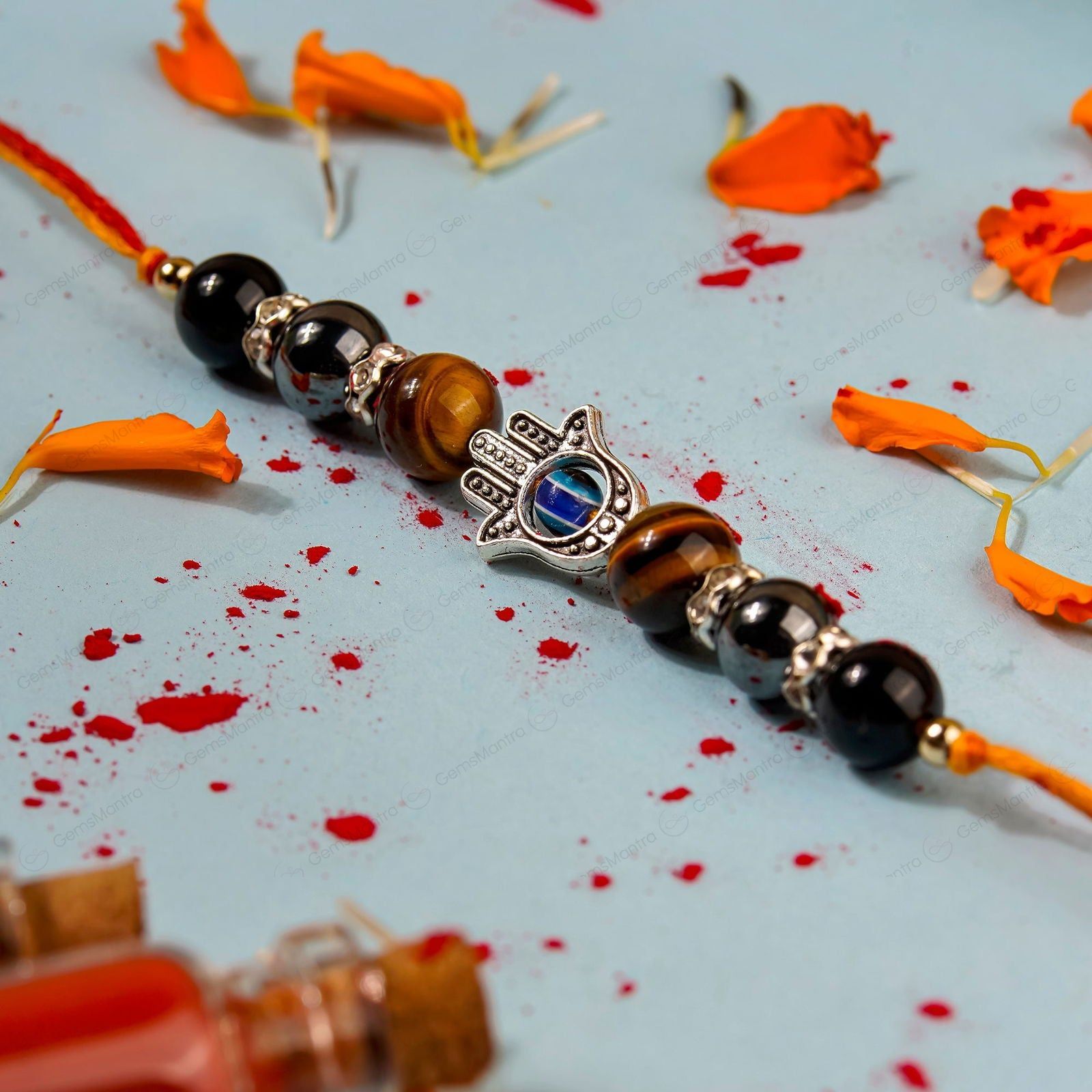 Triple Protection With Hamsha Hand Evil Eye Rakhi - Gemsmantra