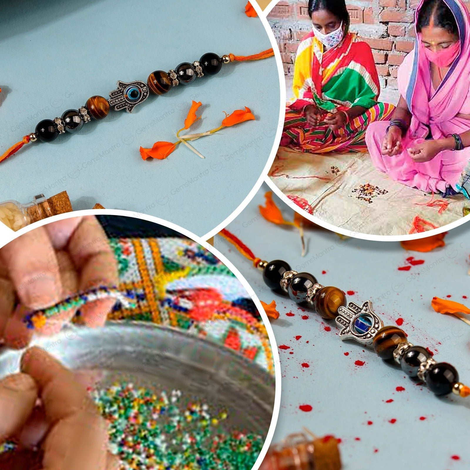 Triple Protection With Hamsha Hand Evil Eye Rakhi - Gemsmantra