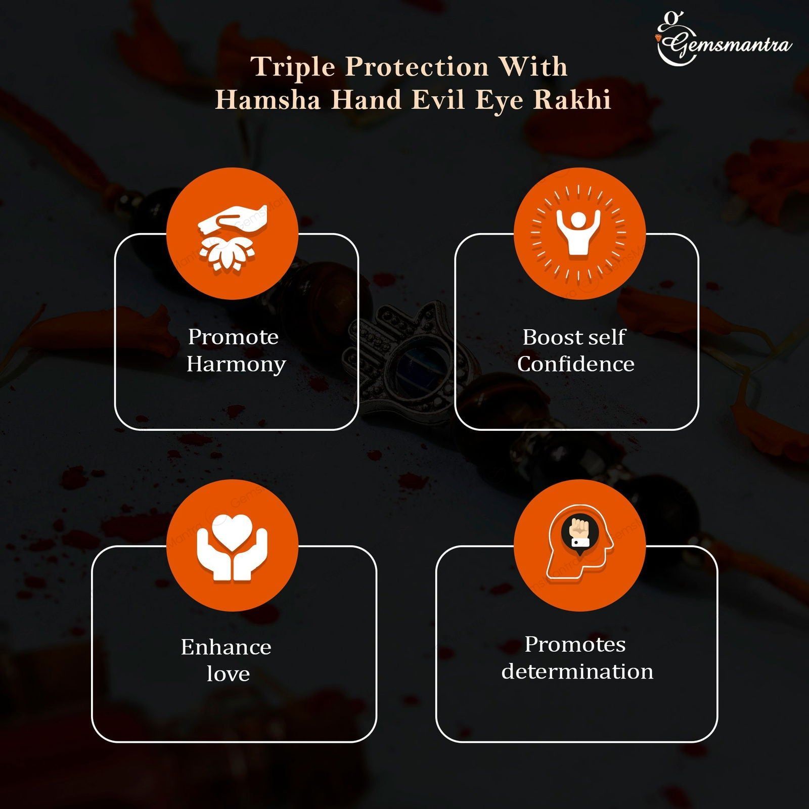 Triple Protection With Hamsha Hand Evil Eye Rakhi - Gemsmantra
