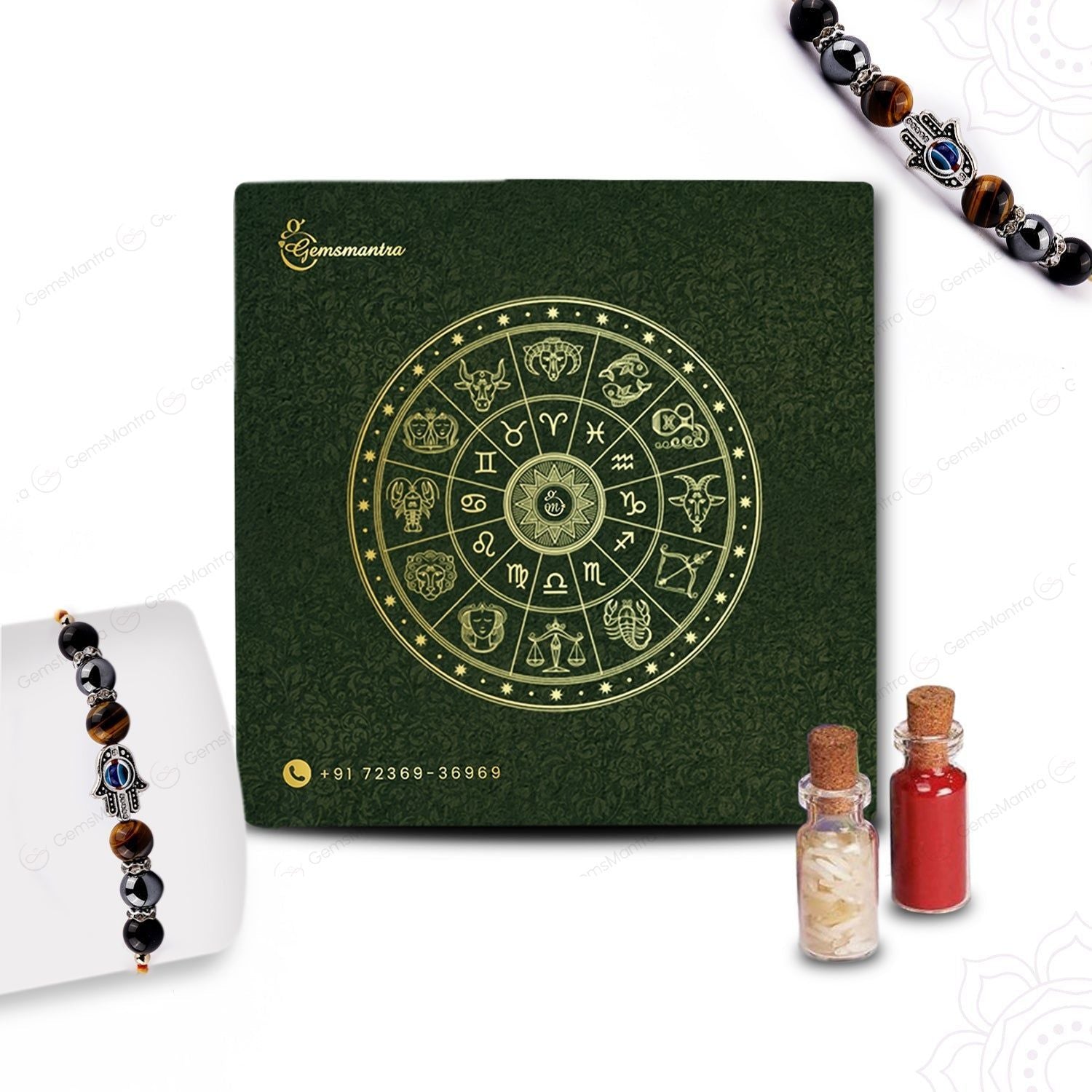 Triple Protection With Hamsha Hand Evil Eye Rakhi - Gemsmantra