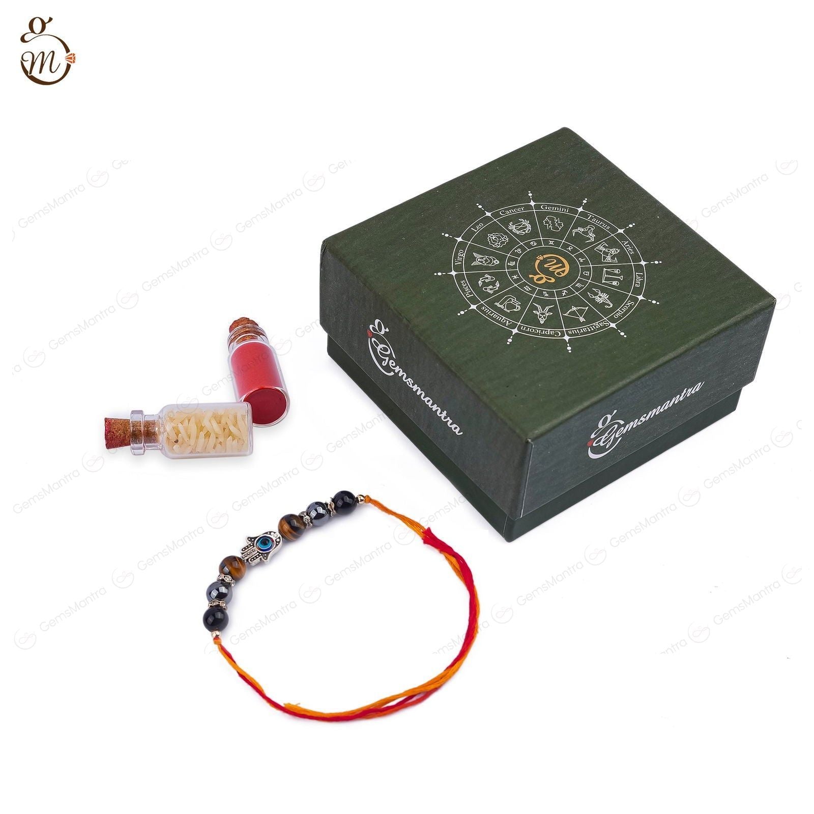 Triple Protection With Hamsha Hand Evil Eye Rakhi - Gemsmantra