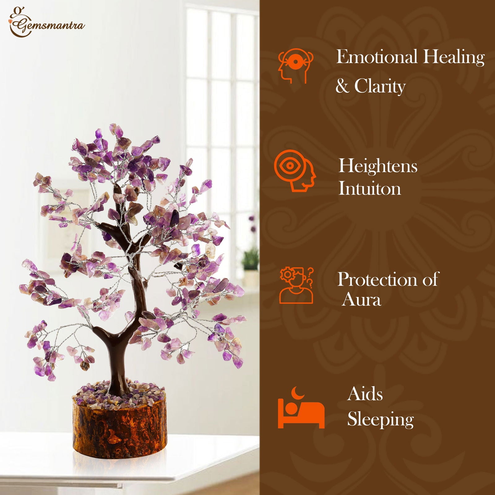 Wooden Amethyst Crystal Tree - Gemsmantra