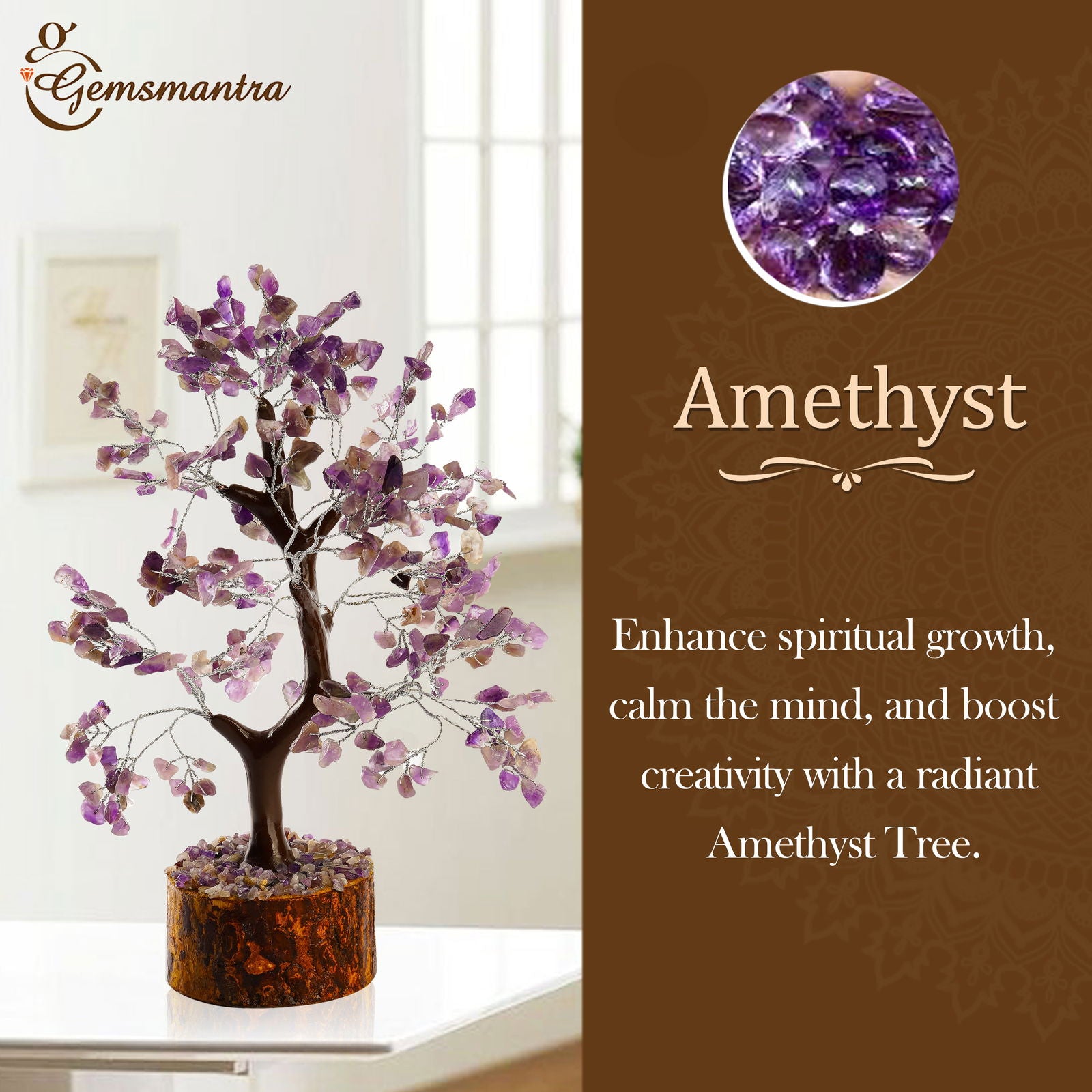 Wooden Amethyst Crystal Tree - Gemsmantra