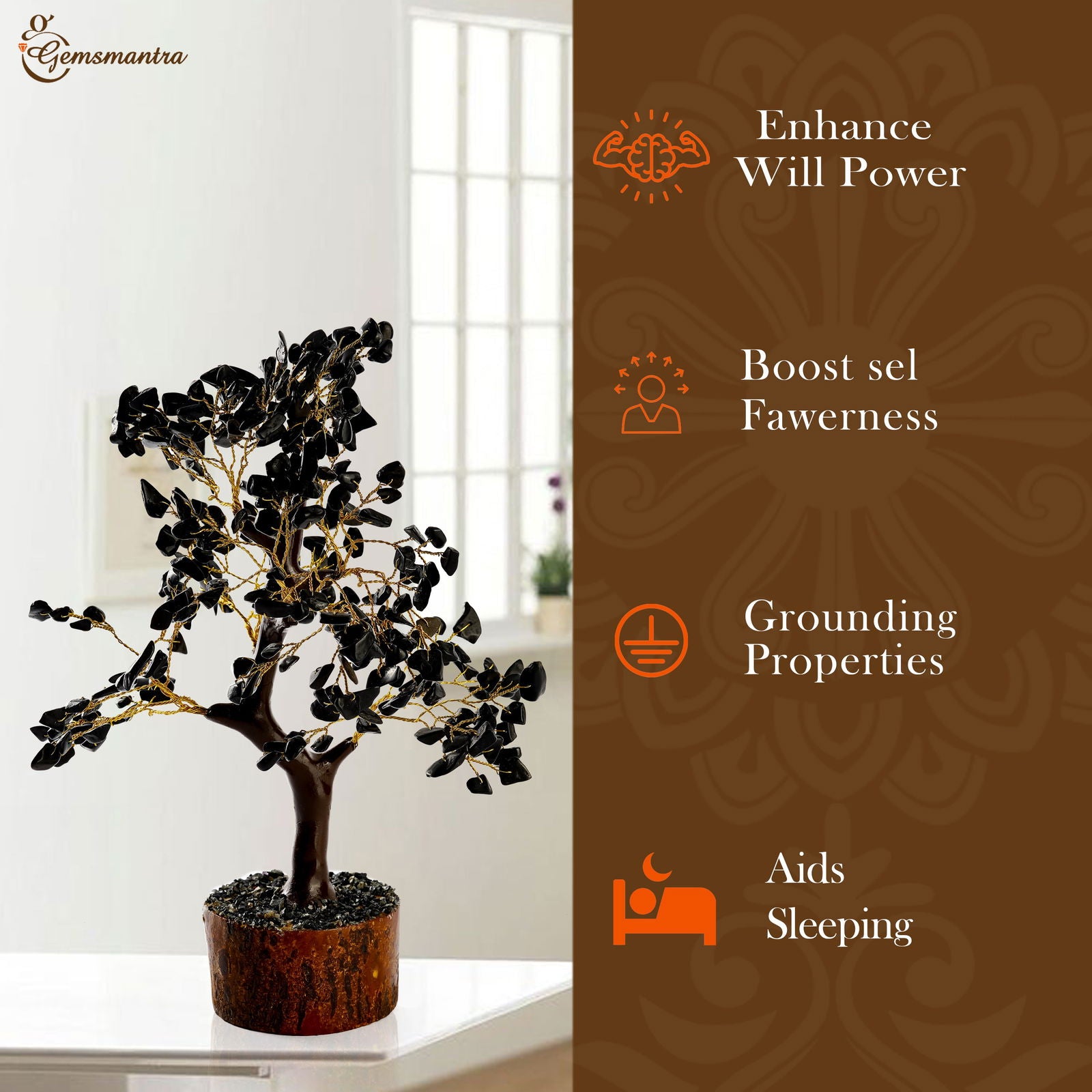 Wooden Black Agate Crystal Tree - Gemsmantra