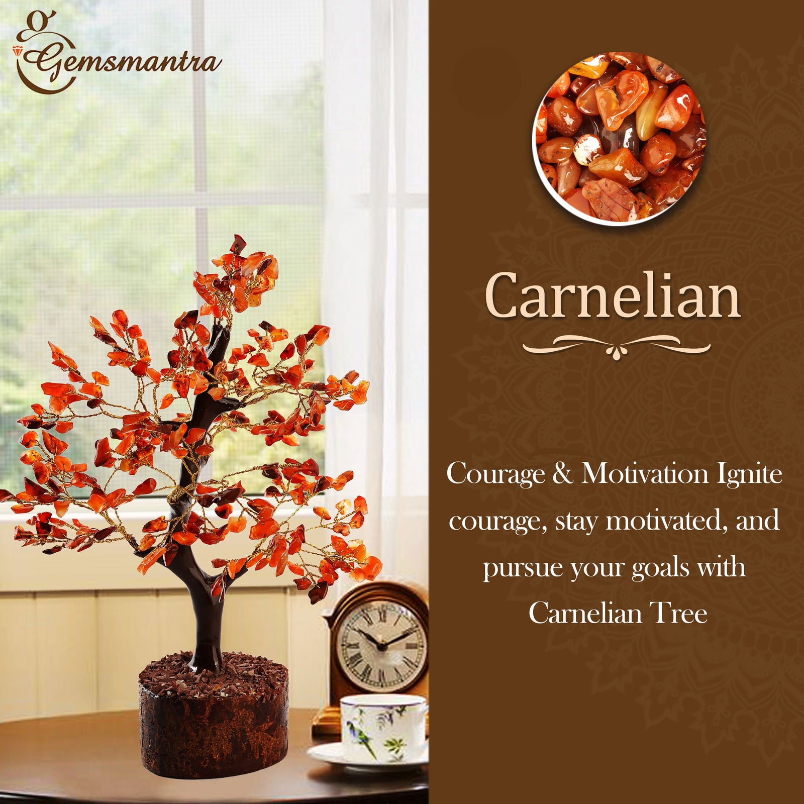 Wooden Carnelian Crystal Tree - Gemsmantra