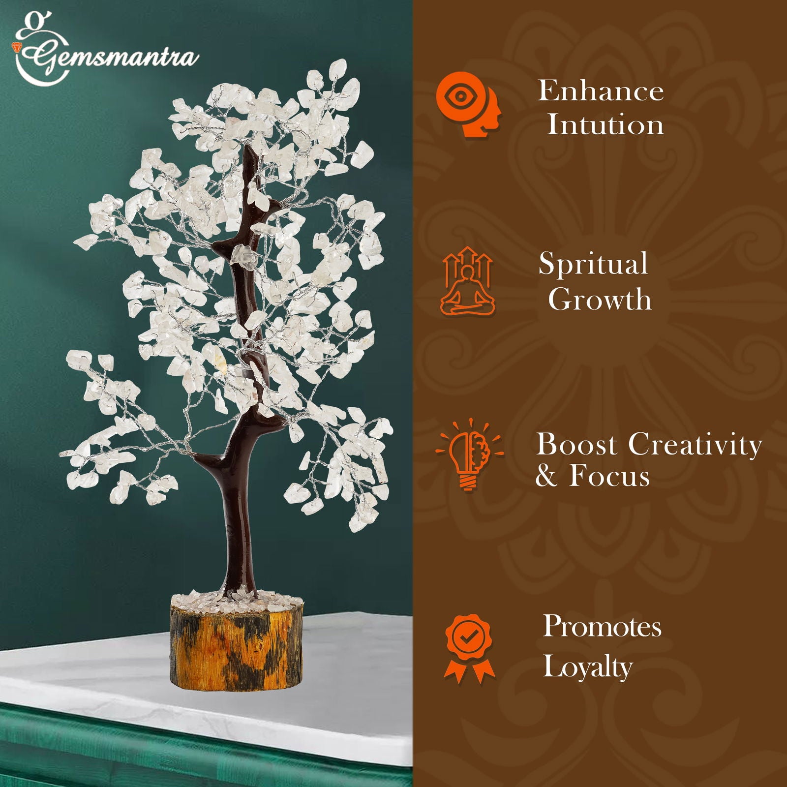 Wooden Crystal Quartz Tree - Gemsmantra