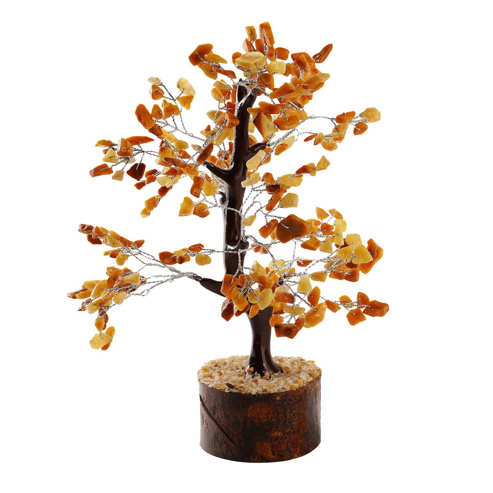 Wooden Golden Quartz Crystal Tree - Gemsmantra