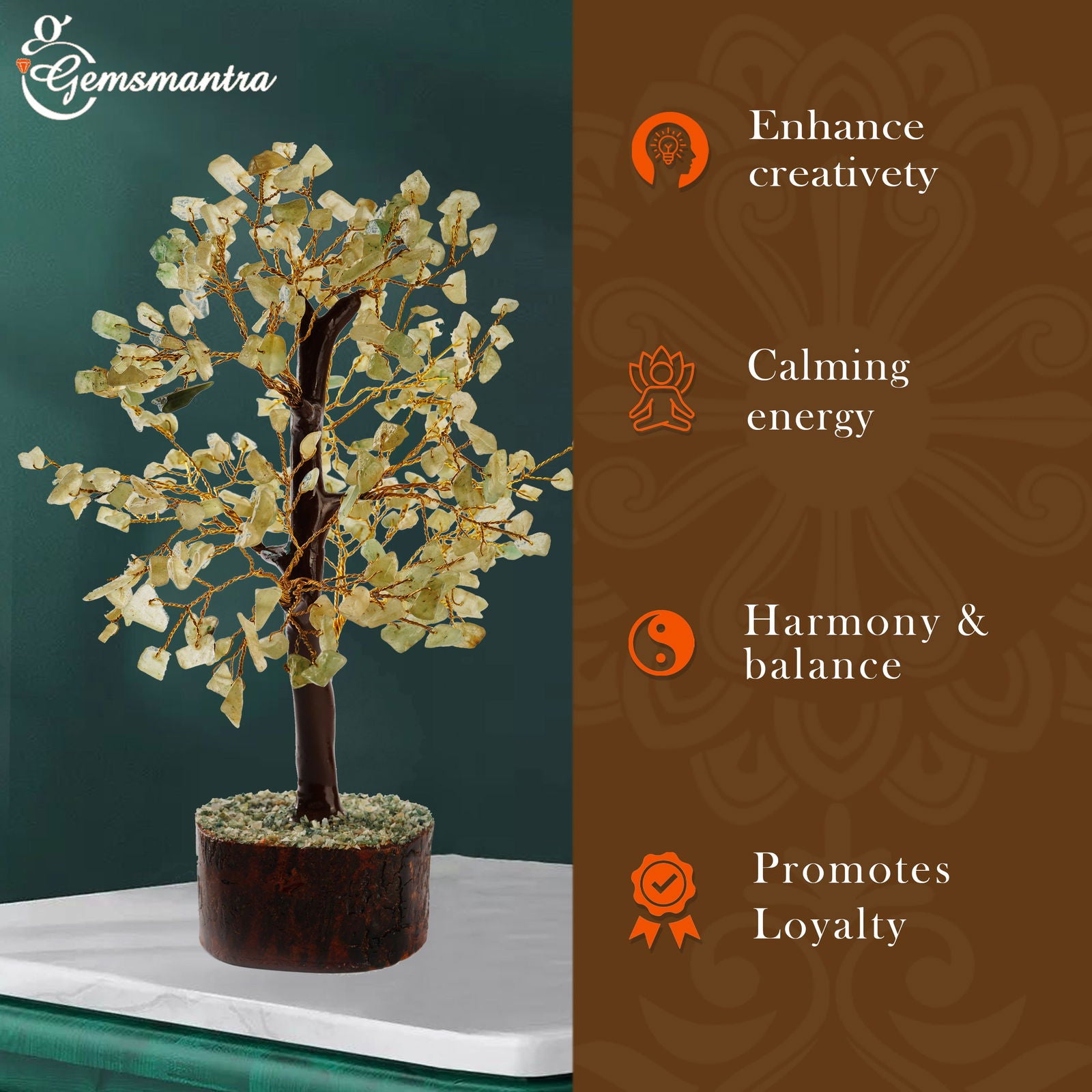 Wooden Green Aventurine Crystal Tree - Gemsmantra