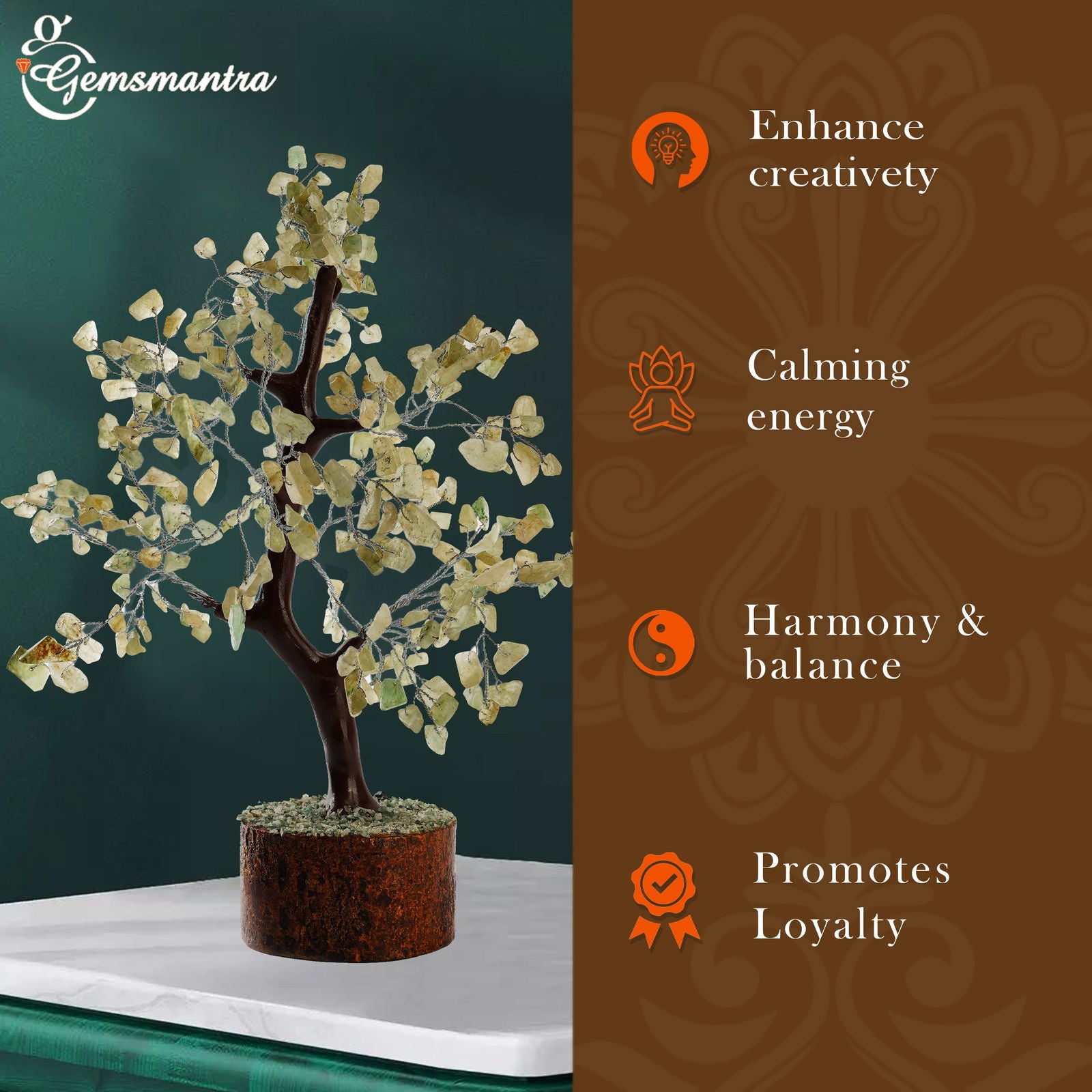 Wooden Green Aventurine Crystal Tree - Gemsmantra